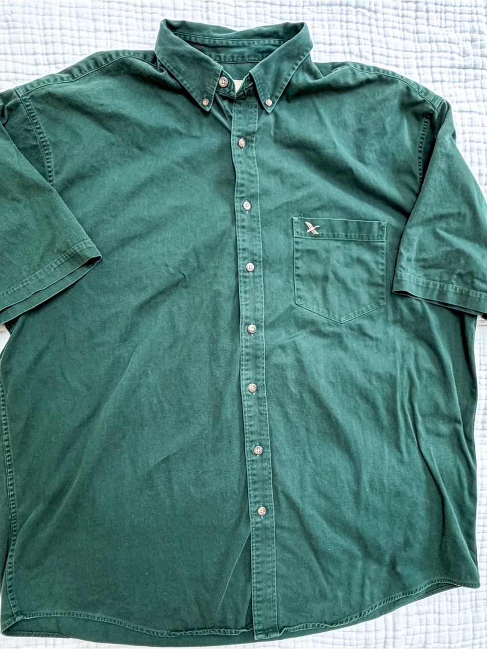 Vintage Eddie Bauer Forest Green Button Down Shirt XXL Tall 100% Cotton